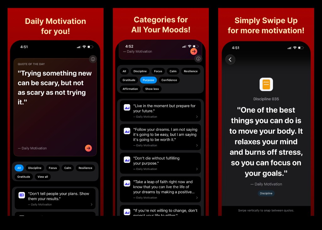 Daily Motivation: quotes, categories, and reader views